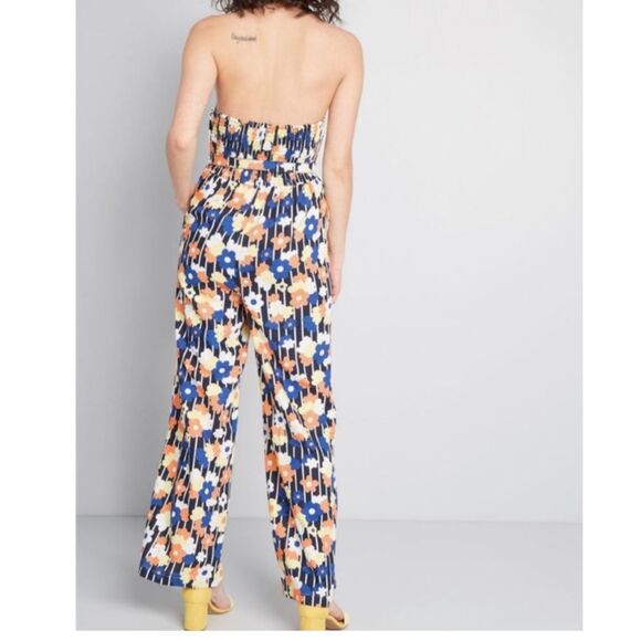 MODCLOTH Plus Size 3X Halter Pin Up Style Retro Floral Linen Jumpsuit - Picture 2 of 8